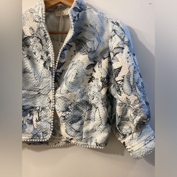 Vita Grace Louisa Floral Detail  Blouse Trim Blouse With Short Set In Light Blue - Picture 3 of 16